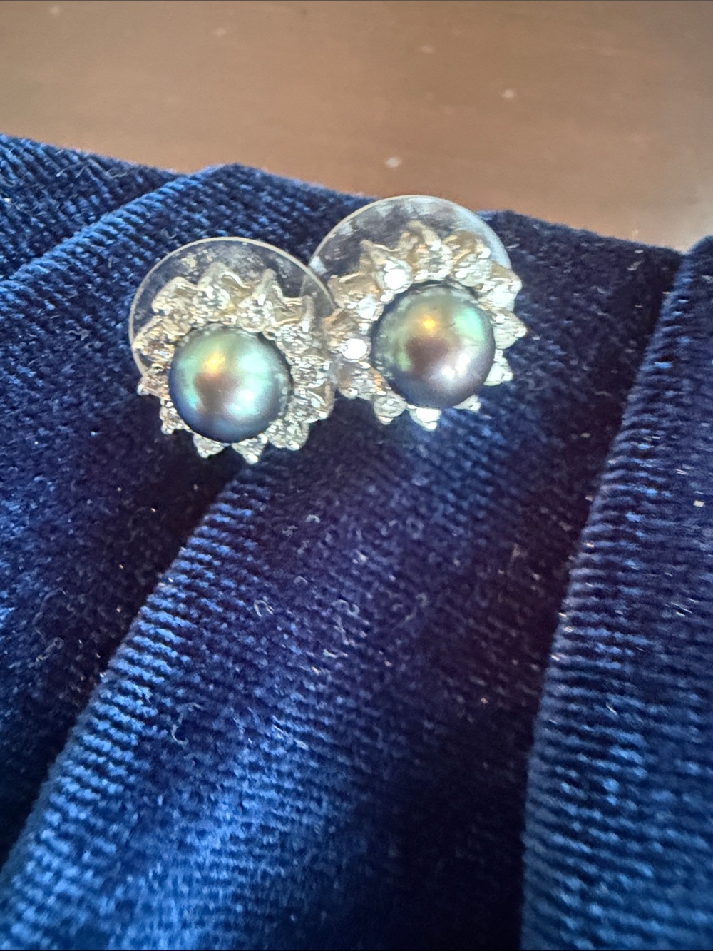 Macy's Iridescent Black Tahitian Pearl and Crystal Halo Stud Earrings